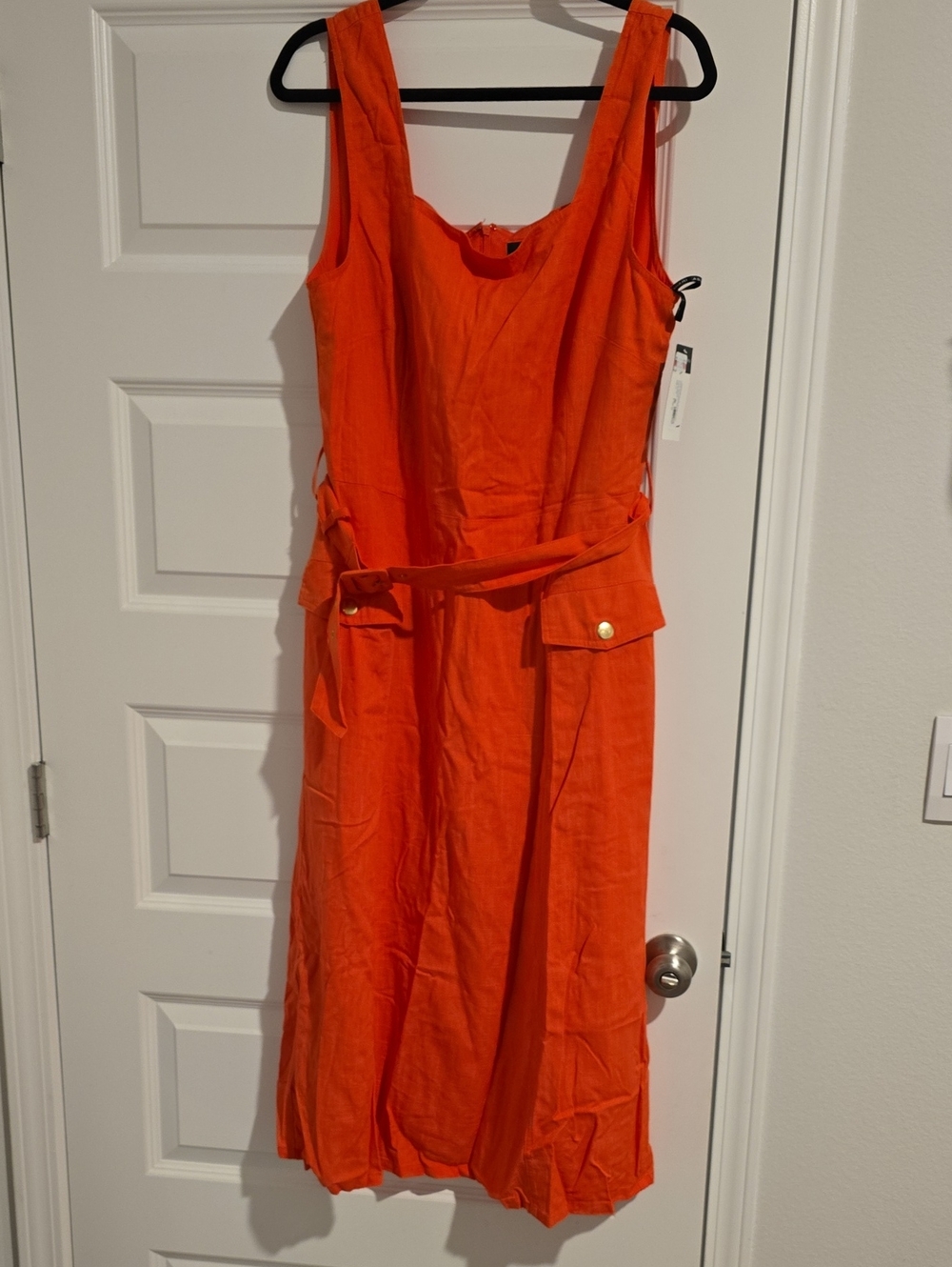 Tahari Asl Sleeveless Orange Belted Midi Dress